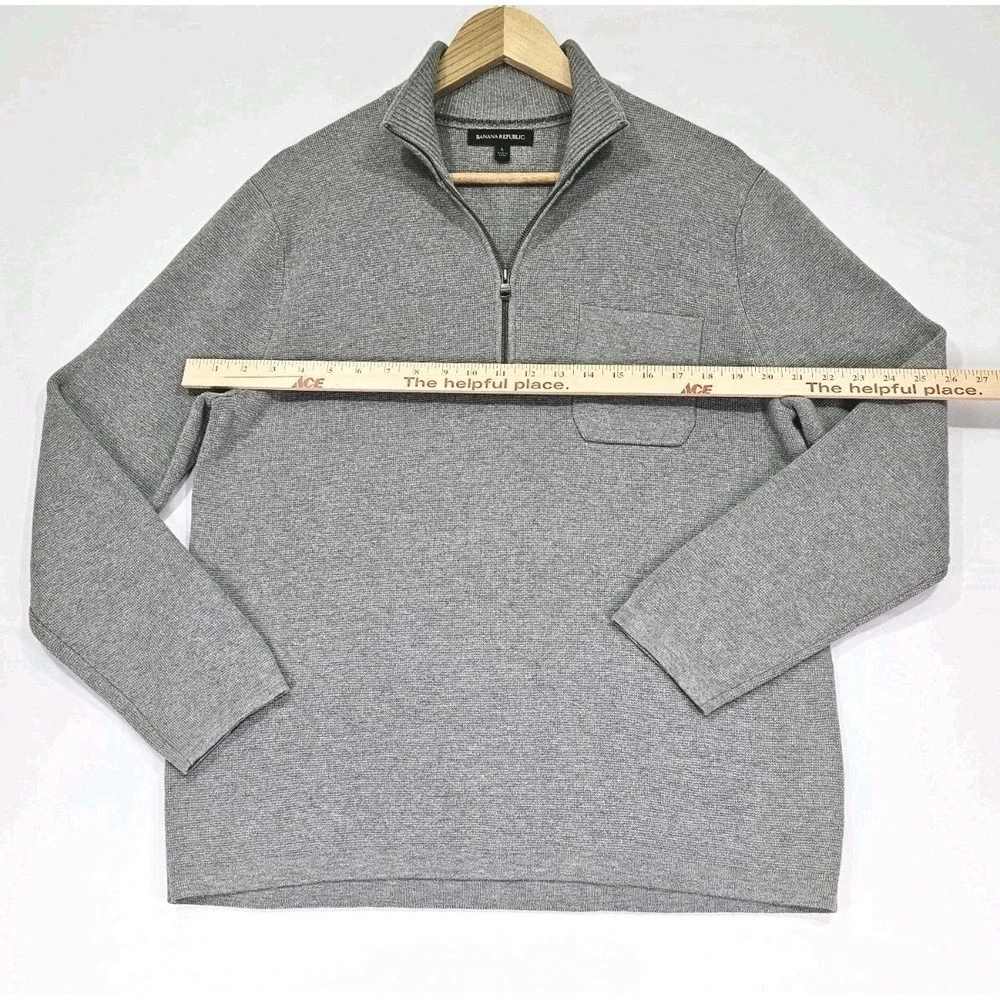 Banana Republic Men Large Grey Quarter Half Zip Thick Warm Cozy Sweater W Pocket